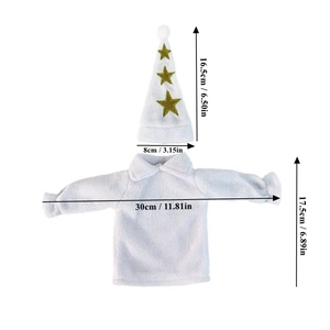 Detail showing white plush Christmas wine bottle cover dimensions and soft texture