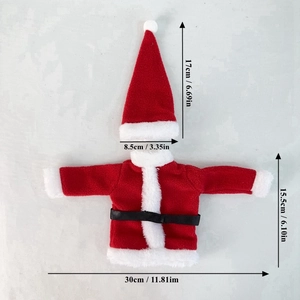 Detailed dimensions of festive Christmas wine bottle cover set with Santa hat and coat