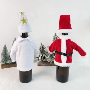 Christmas Wine Bottle Cover Set Santa Claus Clothes Hat Flannel Bottle Sleeves For Holiday Party Table Dinner Decoration