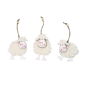 Easter Cute Felt Sheep Wooden Hanging Ornament Cartoon Lamb Decor With Hemp Rope And Wood Bead For Home Holiday Party Gift