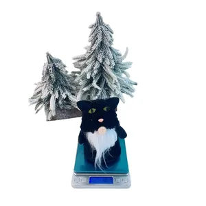Dettaglio ravvicinato del peso di 16,1 g dello gnomo gatto nero su una bilancia digitale