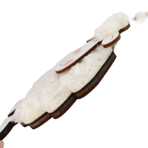 Easter felt and wood sheep ornament with white wool texture and pink details