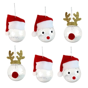Detailed set of clear Christmas ornaments featuring reindeer and Santa with foam snow filler