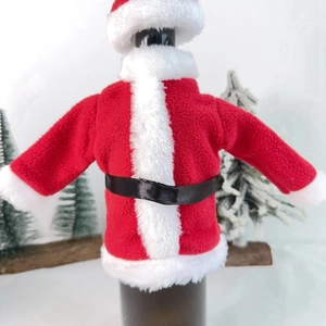 Christmas wine bottle cover set with mini Santa coat and hat for festive table decoration