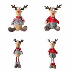 Set of four Christmas reindeer plush dolls with festive scarves and striped legs decoration