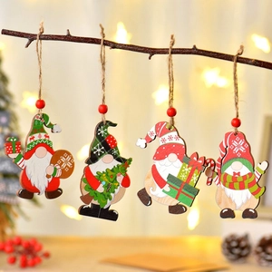 Christmas Wooden Gnome Hanging Ornaments Painted Swedish Tomte Figurine Decoration For Xmas Tree Home Holiday Party Decor