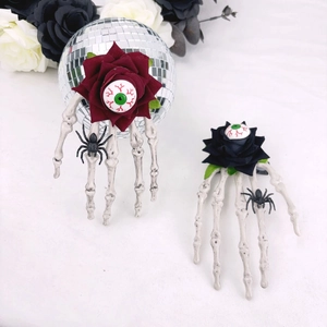 Pince à Cheveux Halloween Main de Squelette Rose Horreur Gothique Œil Injecté de Sang Araignée Épingle à Cheveux Fête Accessoires