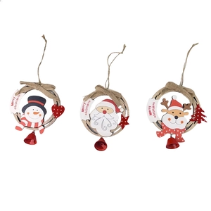 Christmas Wood Hollow Round Bell Hanging Ornament Santa Claus Snowman Elk Reindeer Pendant For Xmas Tree Party Home Decoration