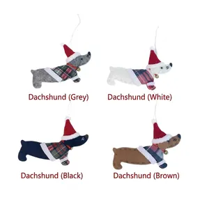 Christmas Dachshund Hanging Ornament Cute Felt Dog Santa Hat Plaid Sweater Bell Xmas Tree Decoration Holiday Puppy Gift