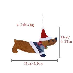 Christmas dachshund felt ornament with festive hat and sweater for holiday tree decoration