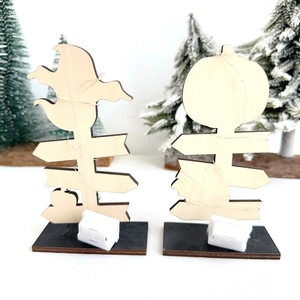 Halloween wooden LED lights ornaments with ghost and pumpkin designs for party decor