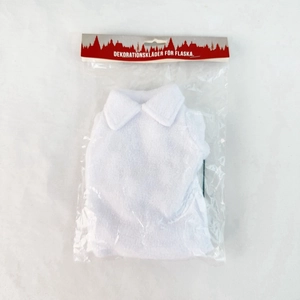 White fleece wine bottle decoration shirt in retail packaging for Christmas holiday decor