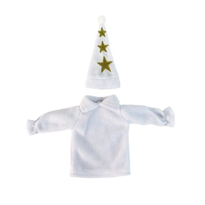 Christmas wine bottle cover set with white plush coat and gold star hat decoration