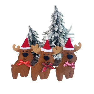 Ornement Suspendu de Renne de Noël en Tissu non Tissé Renne de Dessin Animé avec Nœud Plaid Décoration d'Arbre pour Fête