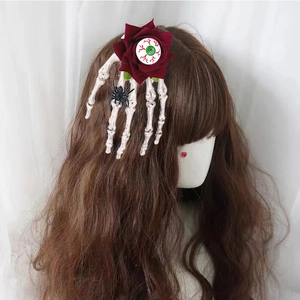 Pince à cheveux Halloween avec main squelette, rose rouge, œil réaliste et araignée