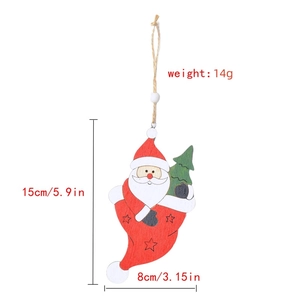 Wooden Santa Claus ornament with green tree detail, measuring 15cm height with hemp rope
