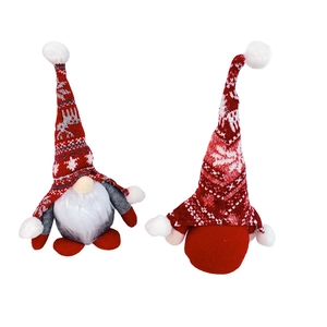 Set di due gnomi di Natale in peluche rosso e grigio con cappelli a maglia a fiocchi