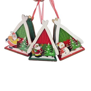 Christmas Glowing Wooden Cabin Ornament Santa Claus Snowman Christmas Tree Hanging Decorative Light For Festive Home Party
