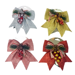 Glitter Christmas bows with pine cones and berries in gold, silver, rose gold and red colors