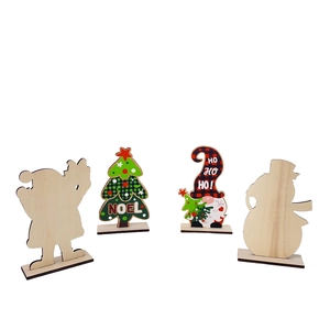 Christmas wooden desktop ornaments featuring Santa, Snowman, and Gnome for holiday decor