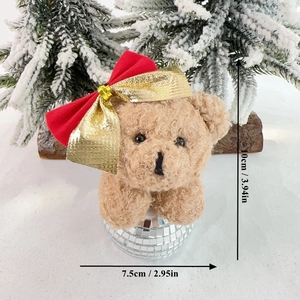 Detailed size view of Christmas disco bear ornament showing dimensions of 10cm by 7.5cm