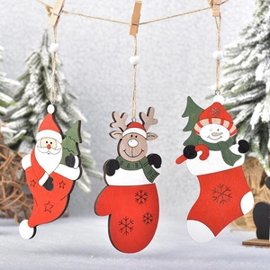 Painted Laser Cut Wood Christmas Tree Ornaments Santa Snowman Reindeer Hanging Decor With Hemp Rope Rustic Holiday Decoration