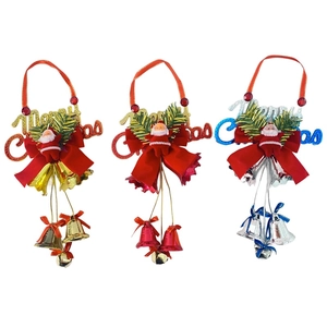 Christmas Santa Claus Bell Pendant Merry Christmas Hanging Ornament With Bowknot For Christmas Tree Window Home Party Decor