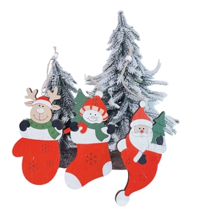 Wooden Christmas tree ornaments set featuring Santa, snowman, and reindeer shapes
