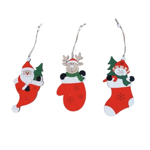 Set of 3 wooden Christmas tree ornaments with Santa, snowman and reindeer designs