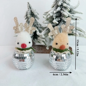 Detail showing 13cm Christmas reindeer disco ball ornaments with size measurements