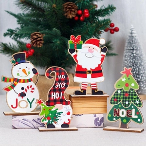 Christmas Wooden Desktop Ornaments Santa Claus Snowman Rudolph Christmas Tree Holiday Table Decorations For Home Xmas Party