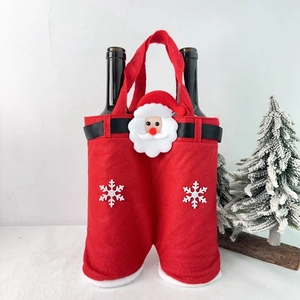 Christmas Santa pants dual wine bottle gift bag with classic red felt and belt detail