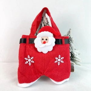 Creative red Santa pants gift bag with black belt and handle for Christmas candy