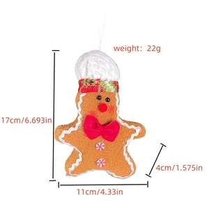 Detailed size specifications for Christmas gingerbread man plush ornament with dimensions