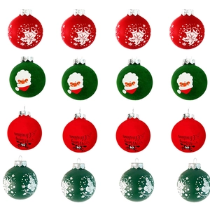 Set of 16 red and green Christmas ball ornaments with snowflake and Santa patterns
