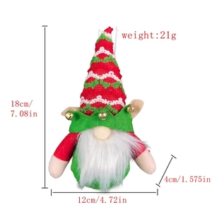 Detailed dimensions of a Christmas gnome plush with festive bells and white fiber beard
