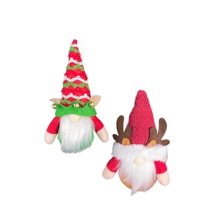 Set of two Christmas gnomes with reindeer antlers and striped hats for festive decor