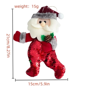 Detailed view of Santa sequin ornament with dimensions 21cm height and 15cm width