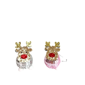 Disco ball reindeer Christmas ornaments set in shimmering silver and pink sequins