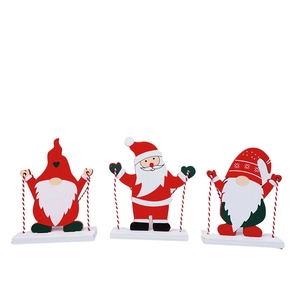 Set di 3 gnomi e Babbo Natale in legno fatti a mano per decorazioni natalizie da tavolo