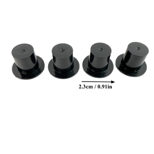 Set of four mini black plastic top hats for DIY Christmas snowman crafts and doll accessories