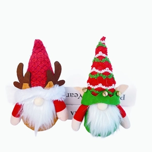 Christmas reindeer gnome plush figures with red knitted hats and white long beards