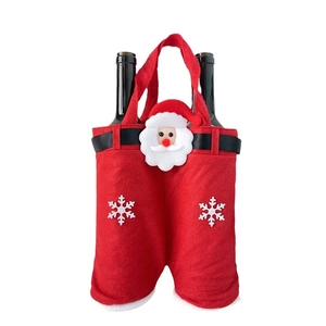 Creative Christmas Santa pants wine bottle bags with felt fabric and snowflake patterns