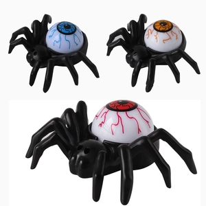 Detailed view of Halloween spider LED lights with blue, orange and red bloodshot eyeballs