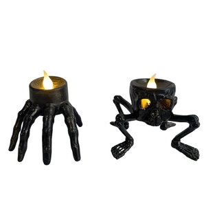 Halloween LED candle lights with skeleton hand and skull design in black gold finish