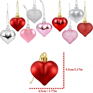 36pcs heart ornaments set with matte, glossy, and glitter finish for wedding decoration