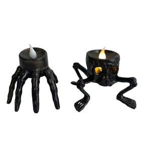 Halloween skeleton hand and skull LED candle lights with gold-black finish