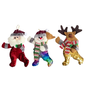 Glittering sequin Christmas tree ornaments set with Santa, Snowman and Reindeer
