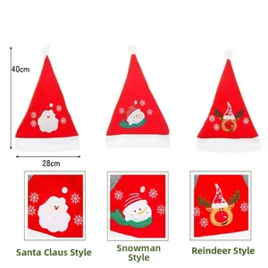Detailed embroidery of Santa, Snowman and Reindeer on 40x28cm velvet Christmas hats