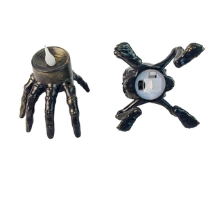 Halloween skeleton hand LED candle lamp with antique bronze finish and flame flickering
